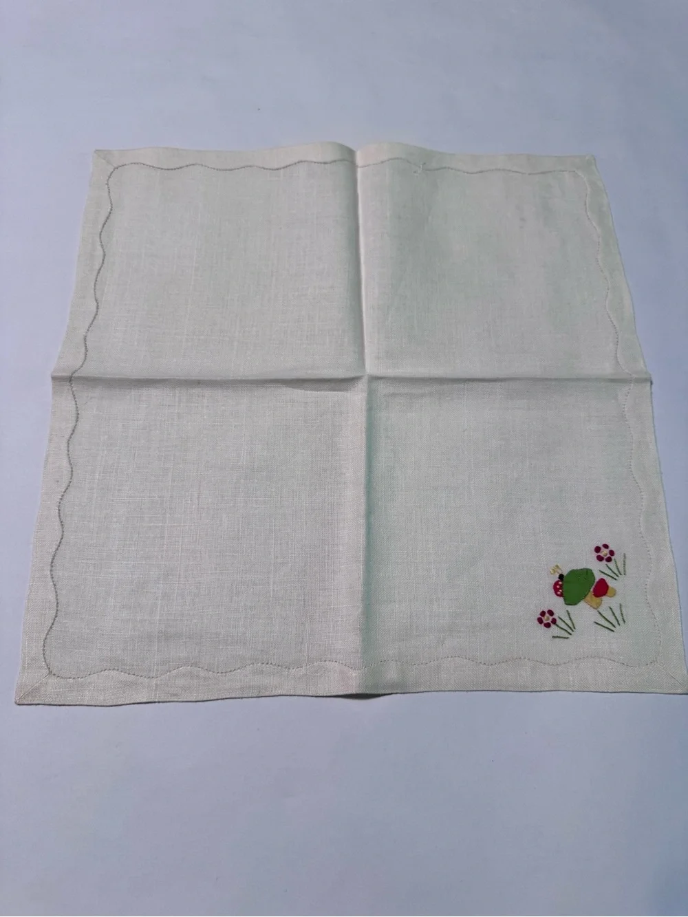 Vintage Hand Stitched Strawberry Linen Cloth Napkins Lot 4 Portugal Embroidered